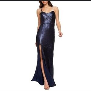 NEW Dress the Population Sz XXL Blue Ingrid Sequin Sleeveless Maxi Gown Dress